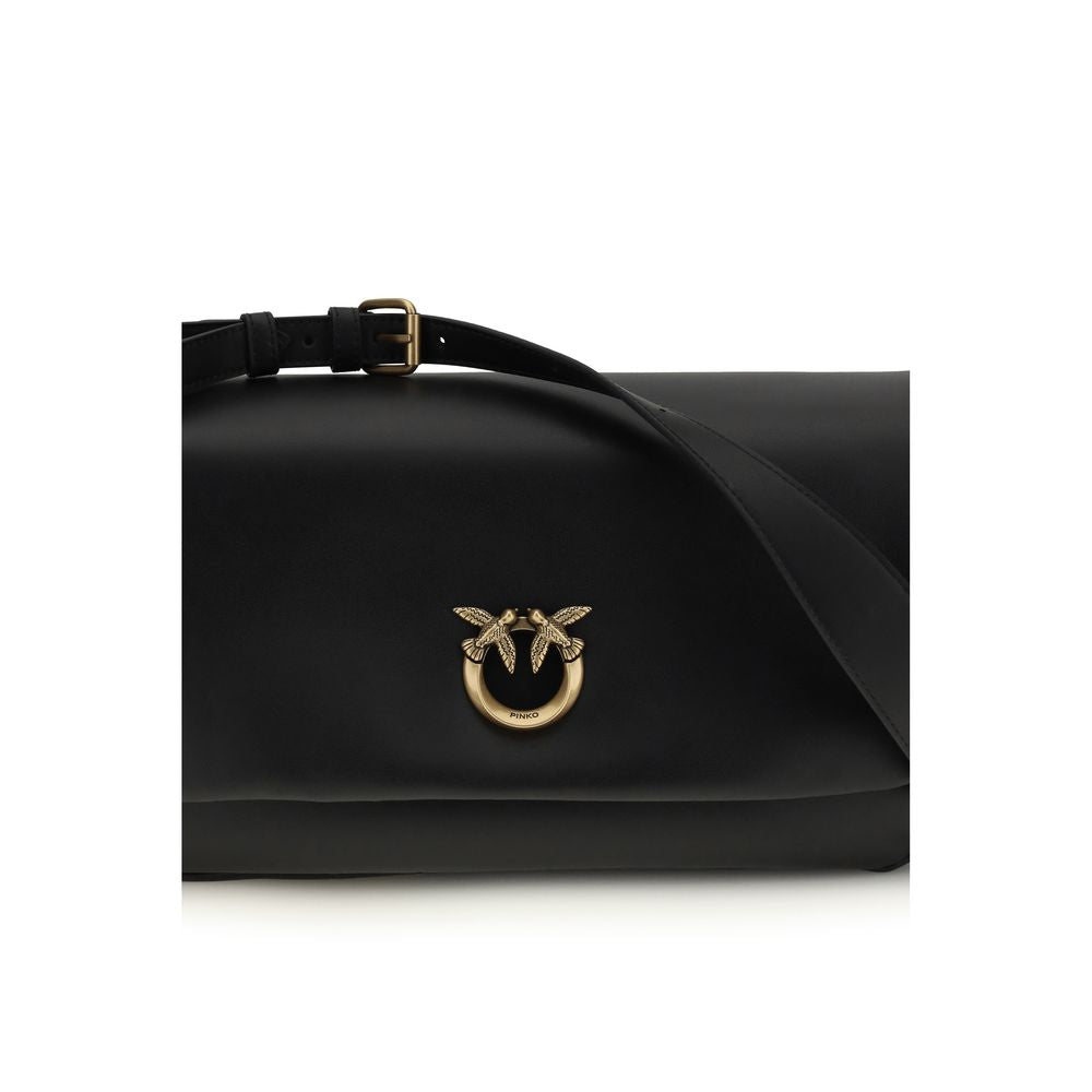PINKO Black Calf Leather Bos Taurus Shoulder Bag