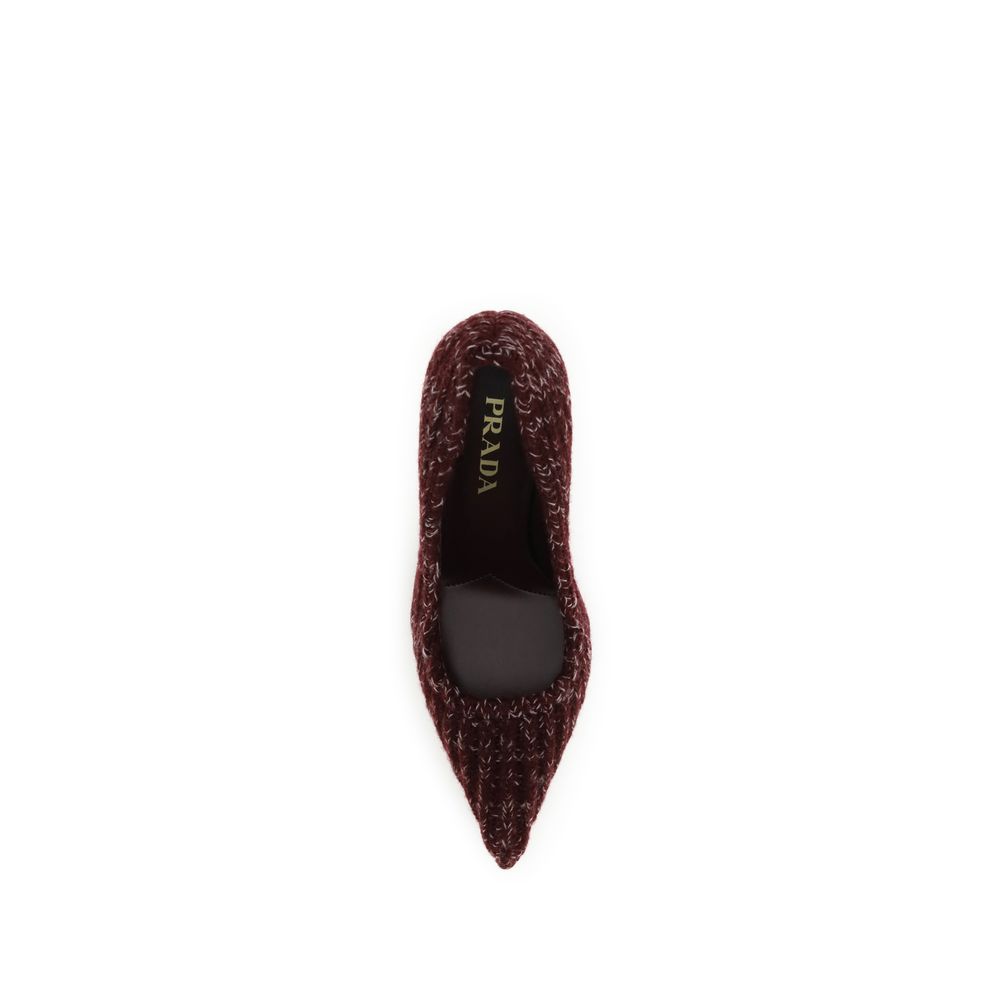 Prada Bordeaux Fleece Wool High Heel Pumps