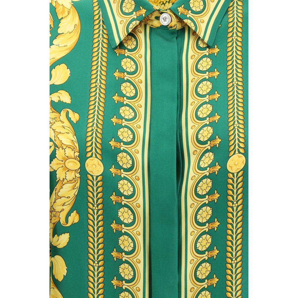 Versace Green Silk Pattern Shirt
