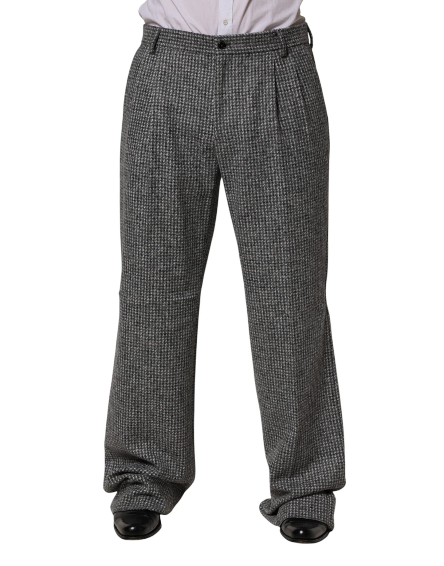Dolce & Gabbana Gray Houndstooth Straight Dress Trouser Pants