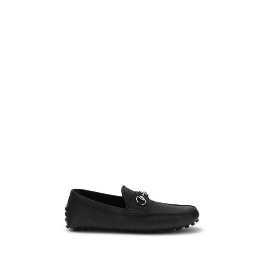 Gucci Black Calf Leather Bos Taurus Slip-On Loafers