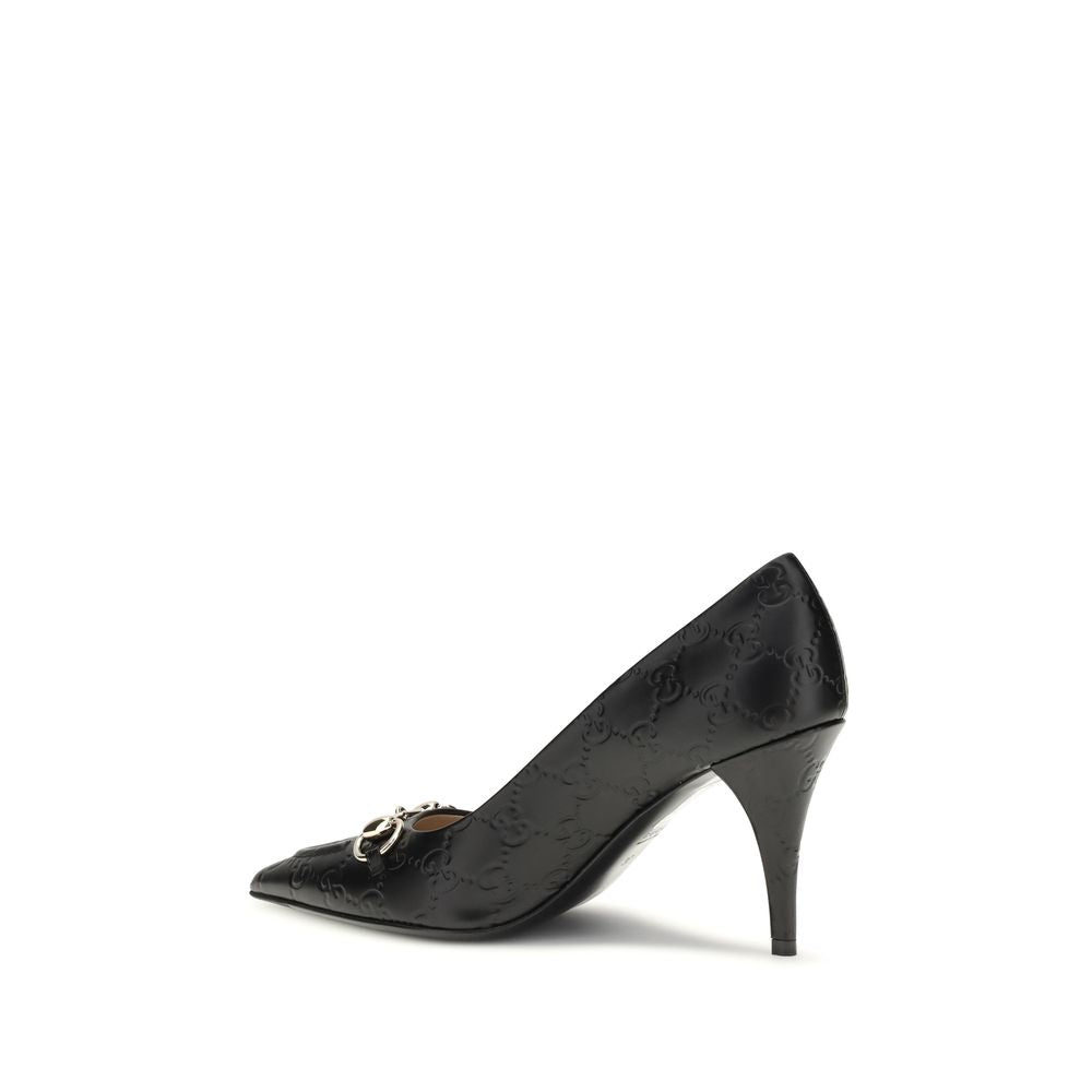 Gucci Black Calf Leather Bos Taurus Mid Heel Pumps