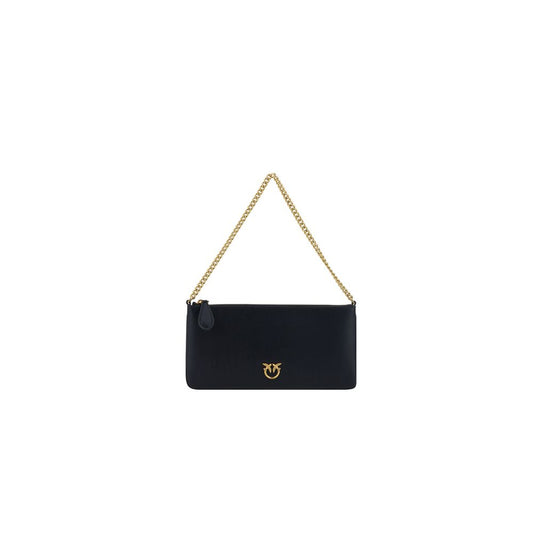 PINKO Black Calf Leather Bos Taurus Shoulder Bag