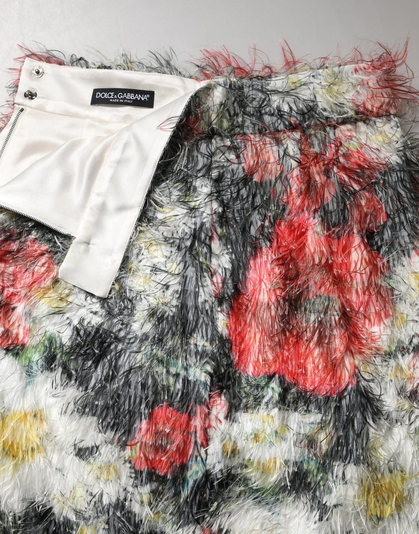 Dolce & Gabbana Multicolor Floral Textured Faux Fur Pencil Skirt
