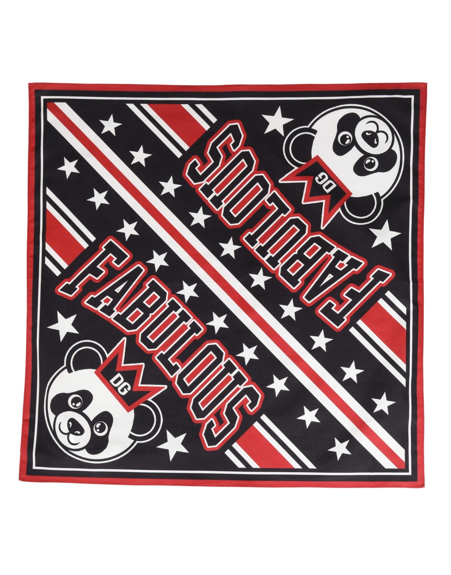 Dolce & Gabbana Black Red Panda Cotton Square Foulard 50.5cm x 50cm Scarf