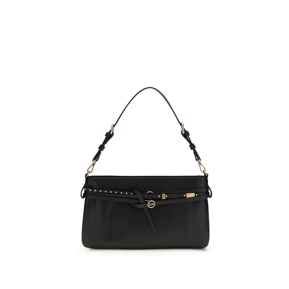 PINKO Black Calf Leather Bos Taurus Shoulder Bag