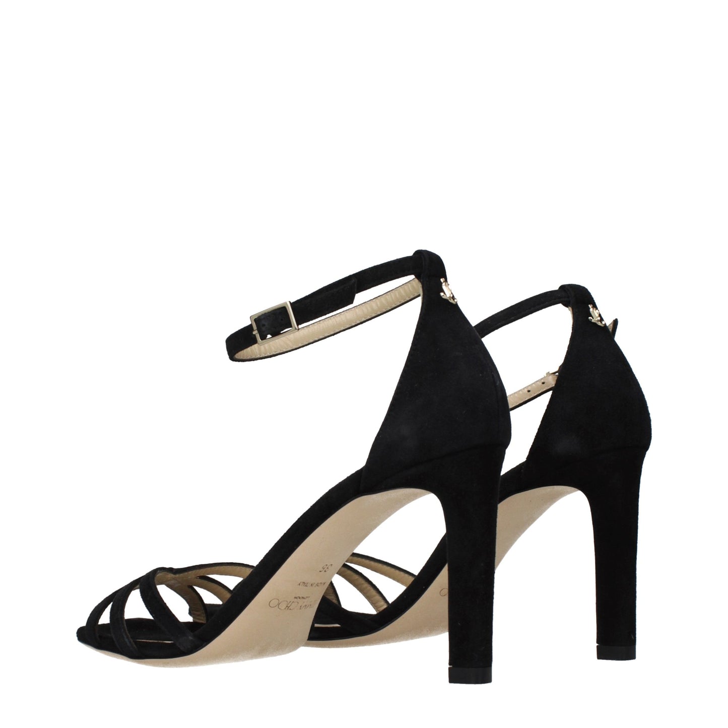 Jimmy Choo Black Leather Stiletto Heel Sandals