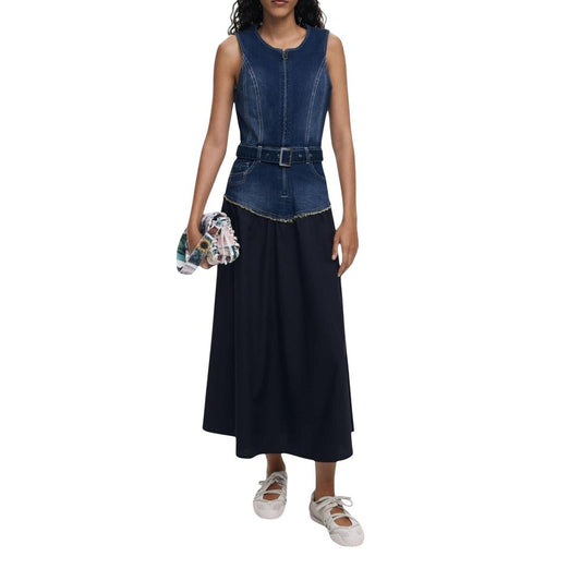 Desigual Blue Cotton Long Dress