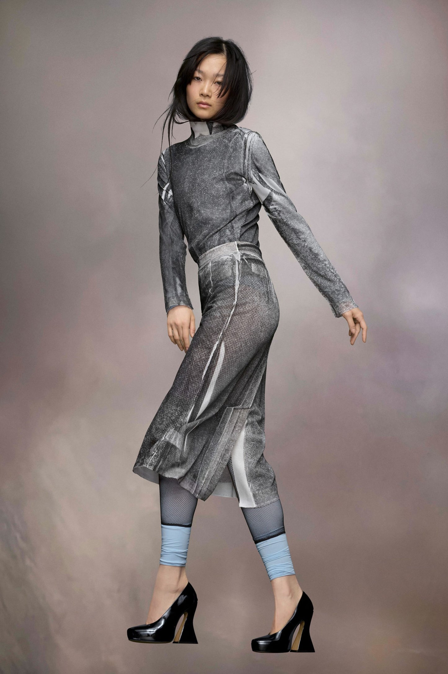 Maison Margiela Black And White Fibres Midi Skirt