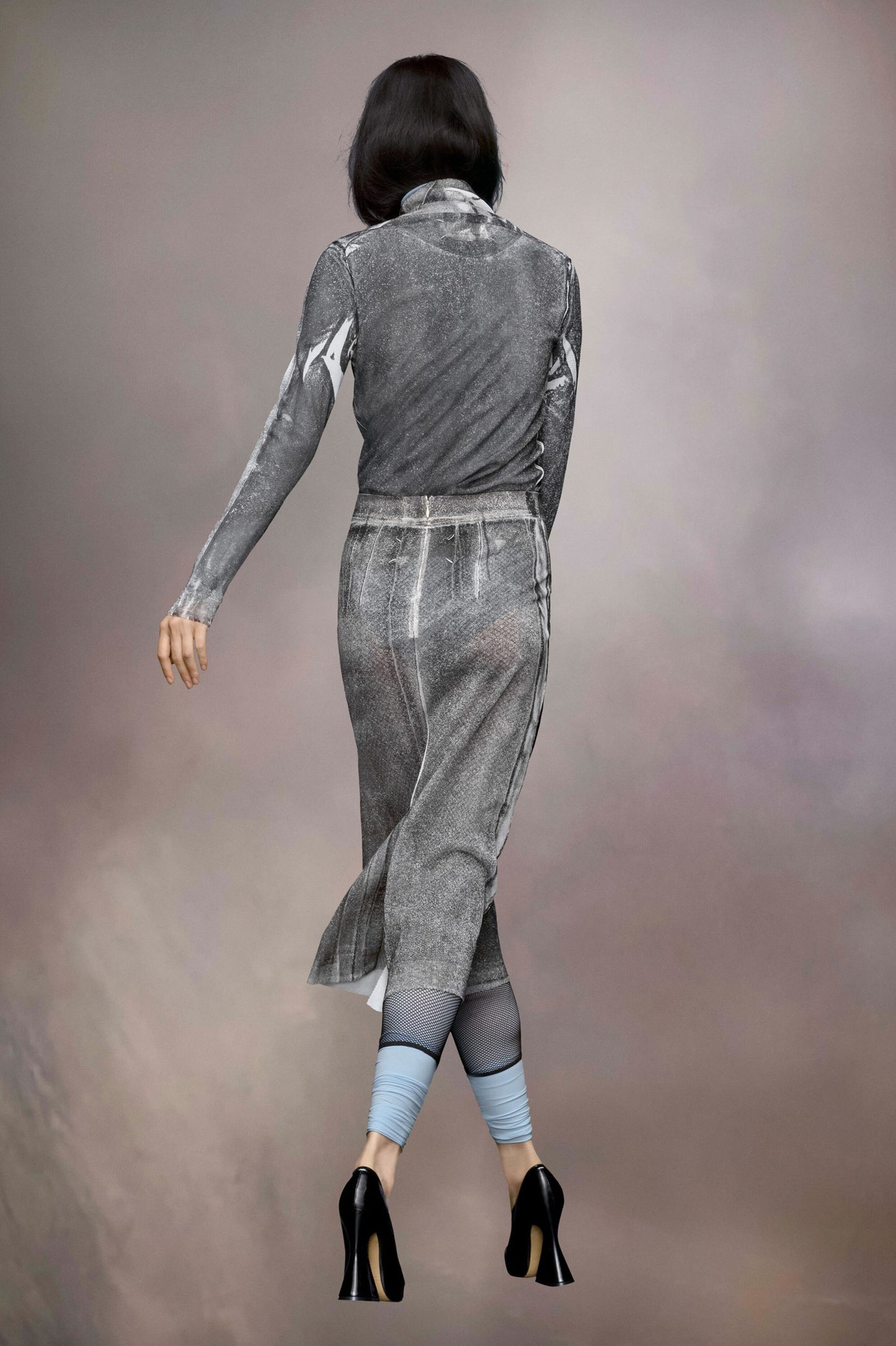 Maison Margiela Black And White Fibres Midi Skirt