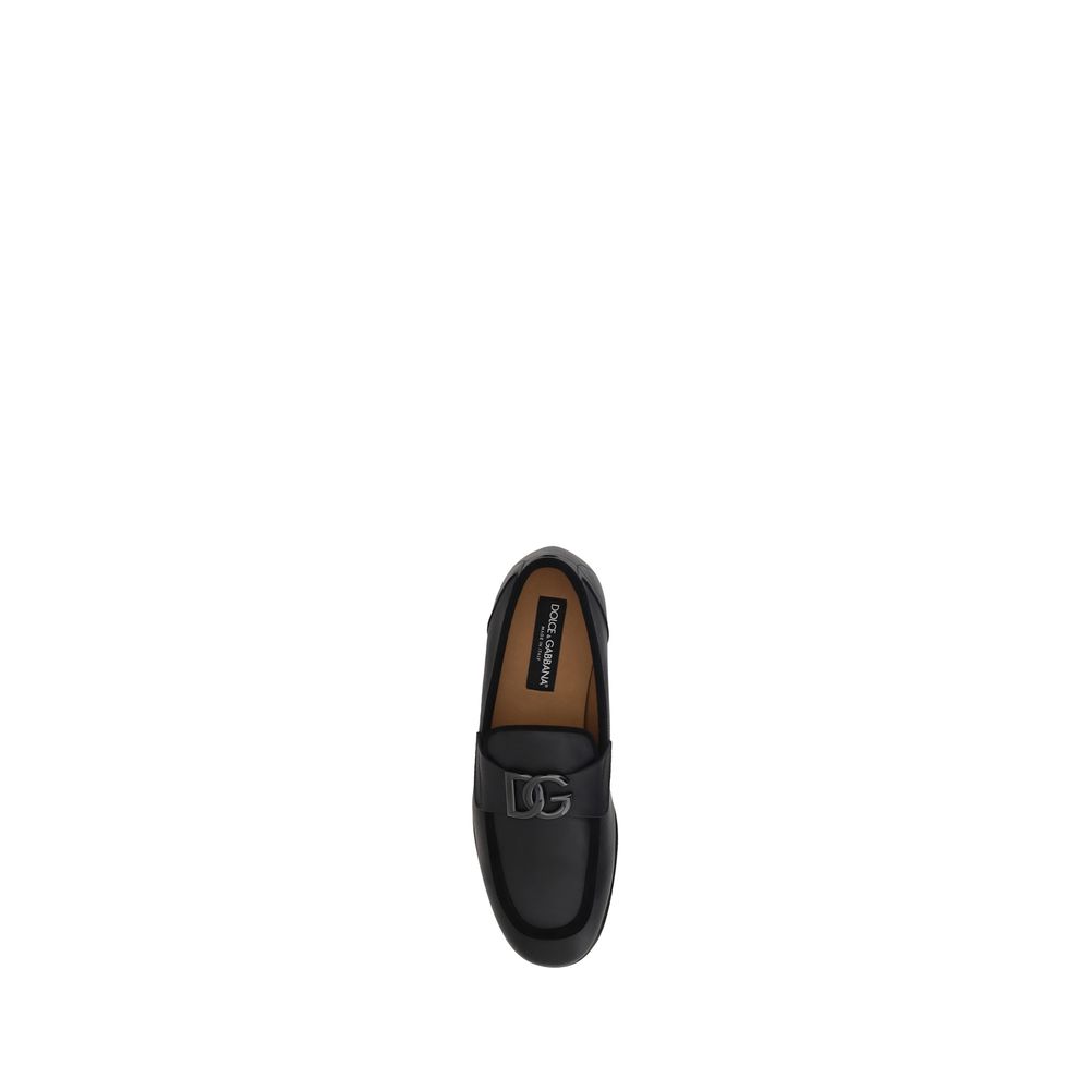 Dolce & Gabbana Black Calf Leather Bos Taurus Slip-On Loafers