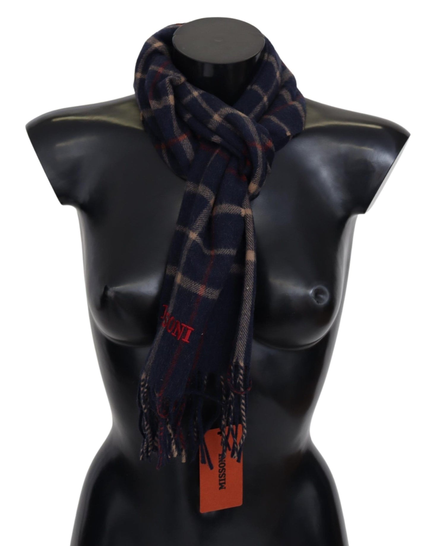 Missoni Black Checkered Unisex Neck Wrap Fringes Scarf
