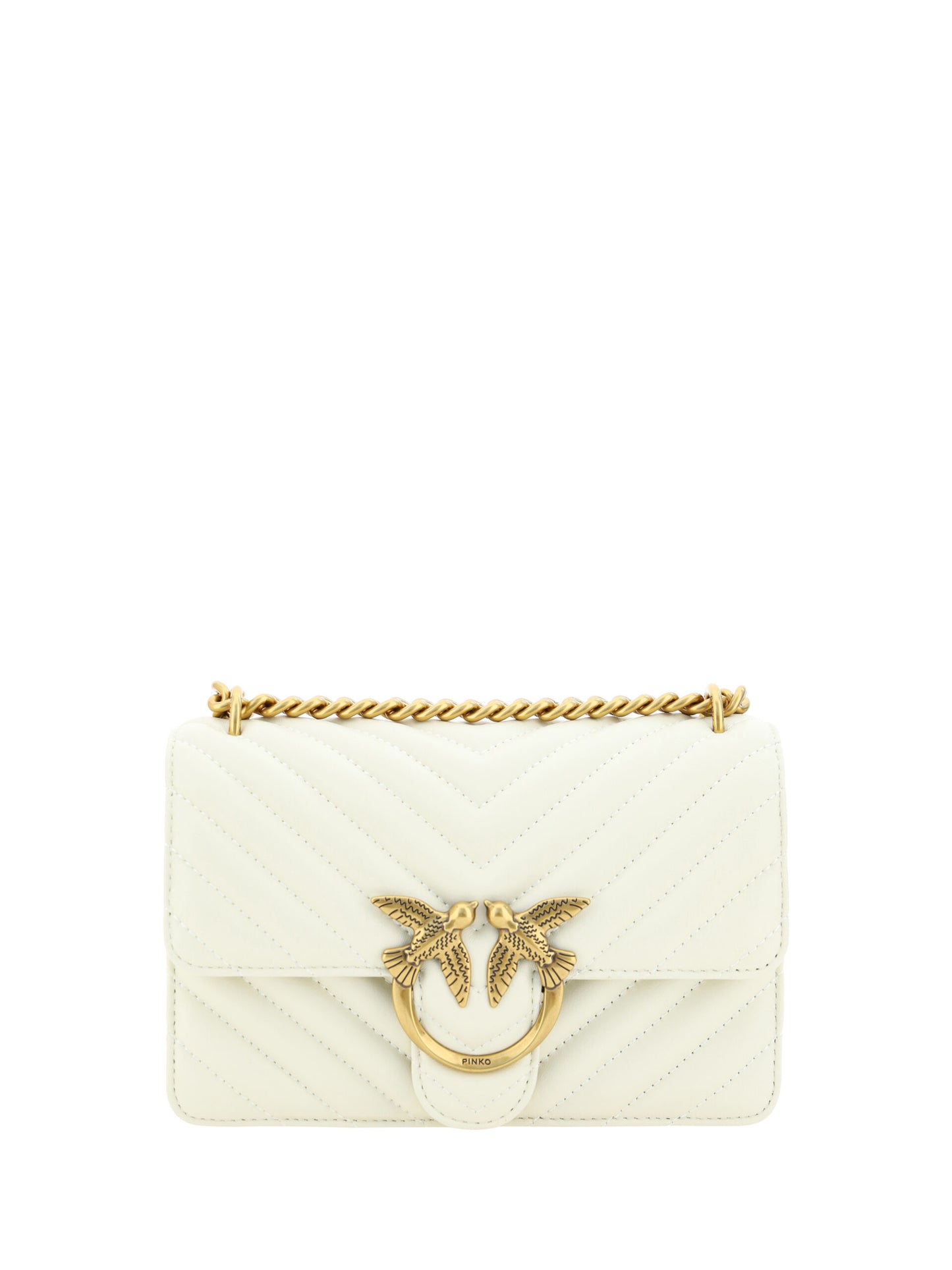 PINKO White Leather Love One Mini Shoulder Bag
