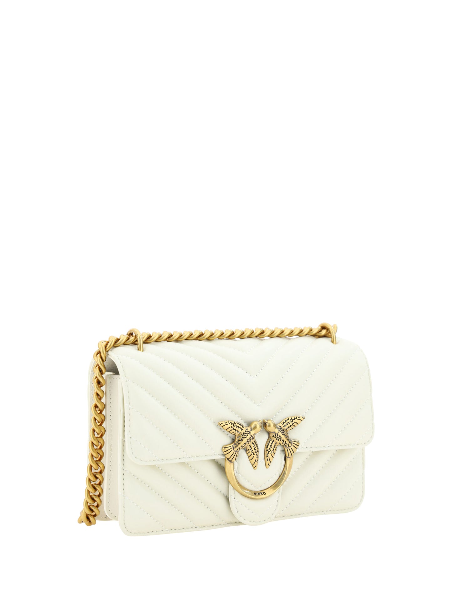 PINKO White Leather Love One Mini Shoulder Bag