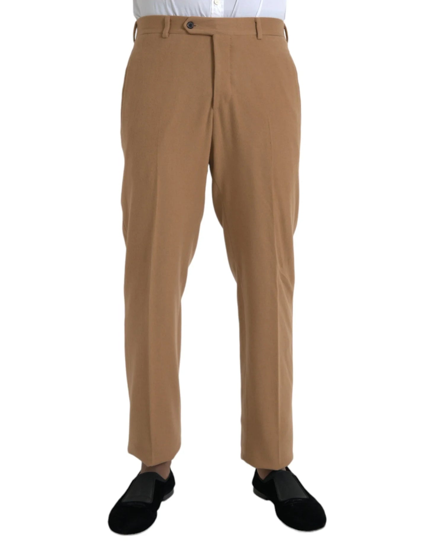 Men's tan dress pants with black loafers at ONJEL Fashion Boutique