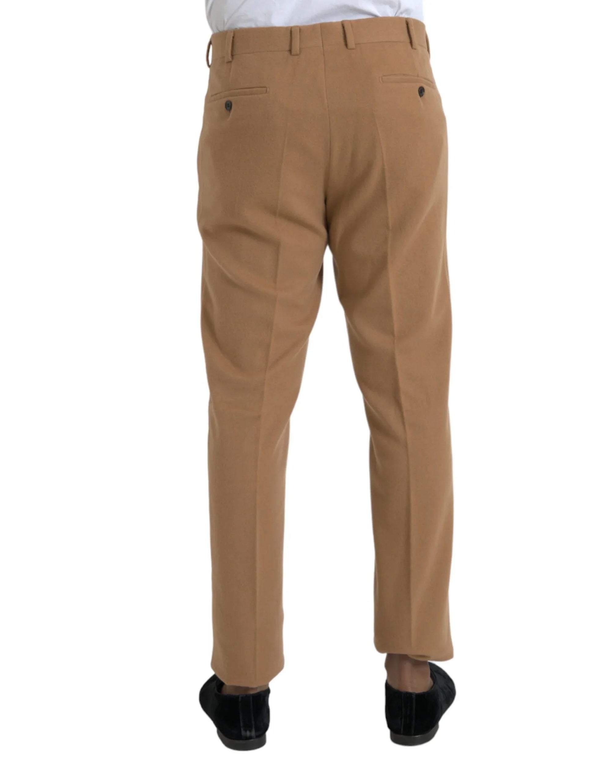 Back view of tailored tan dress pants for men, premium fashion at ONJEL Fashion Boutique