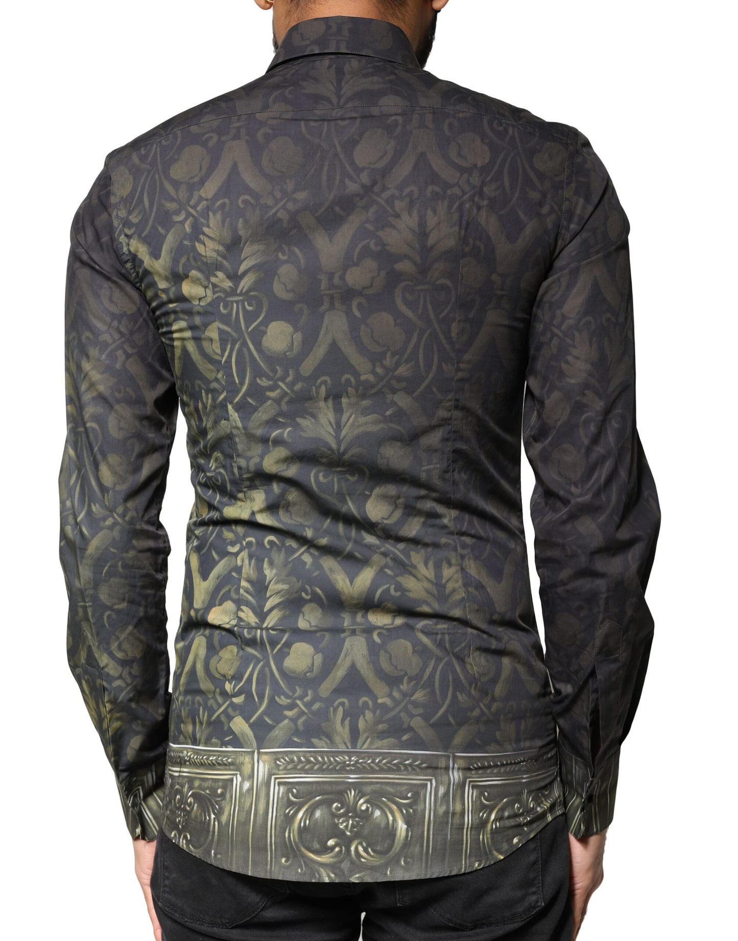 Dolce & Gabbana Black Royal Pet Portrait GOLD Dress Shirt