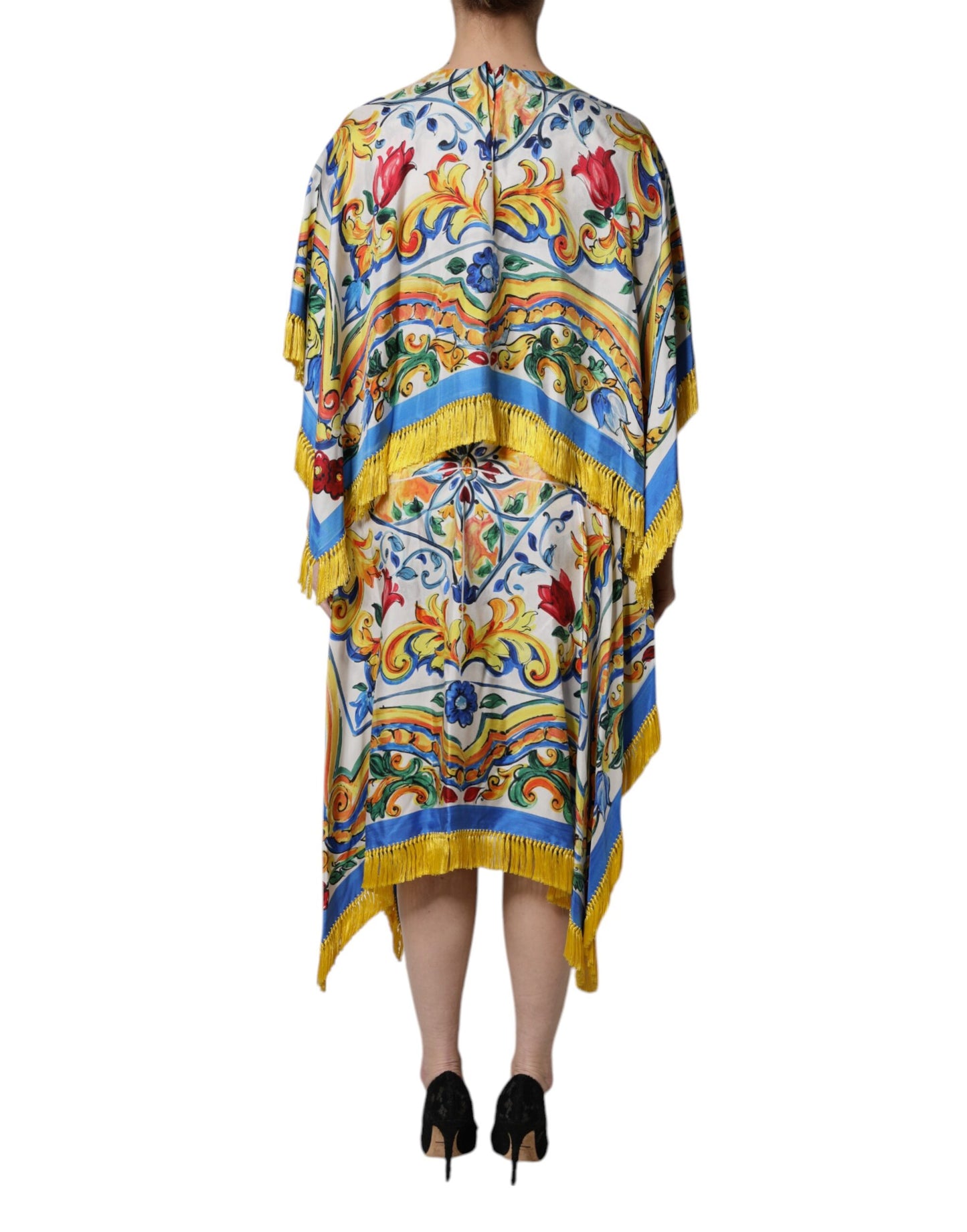 Dolce & Gabbana Multicolor Majolica Kaftan Short Sleeves Maxi Dress