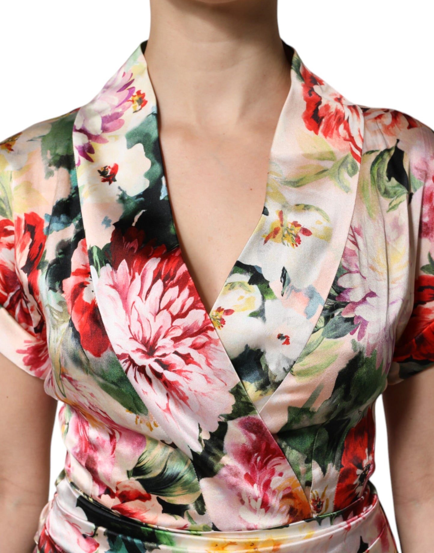 Dolce & Gabbana Multicolor Floral Short Sleeves Sheath Midi Dress