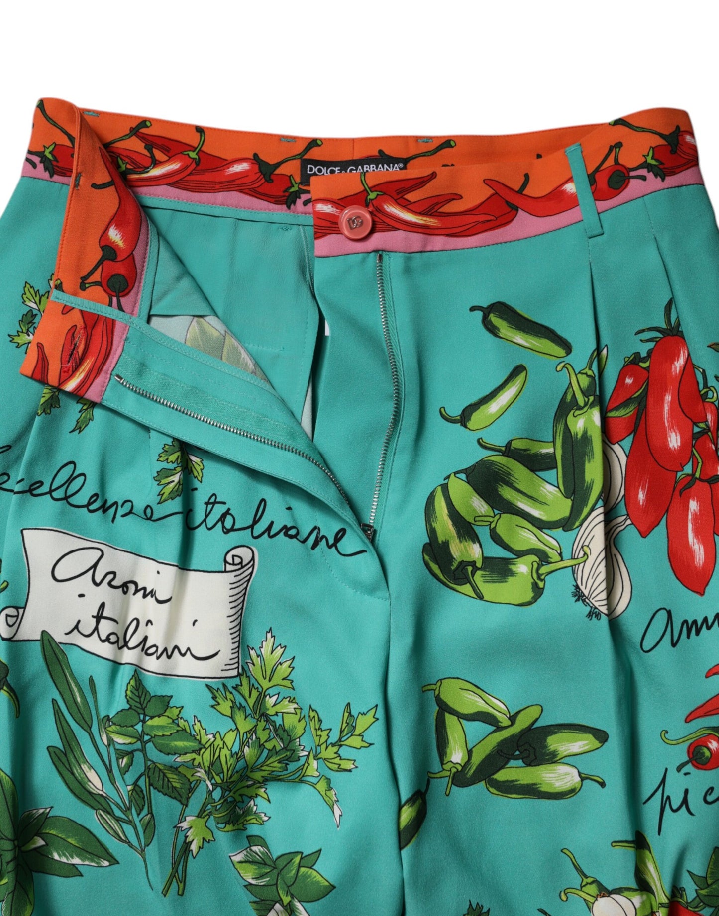Dolce & Gabbana Green Silk Printed Straight Pants