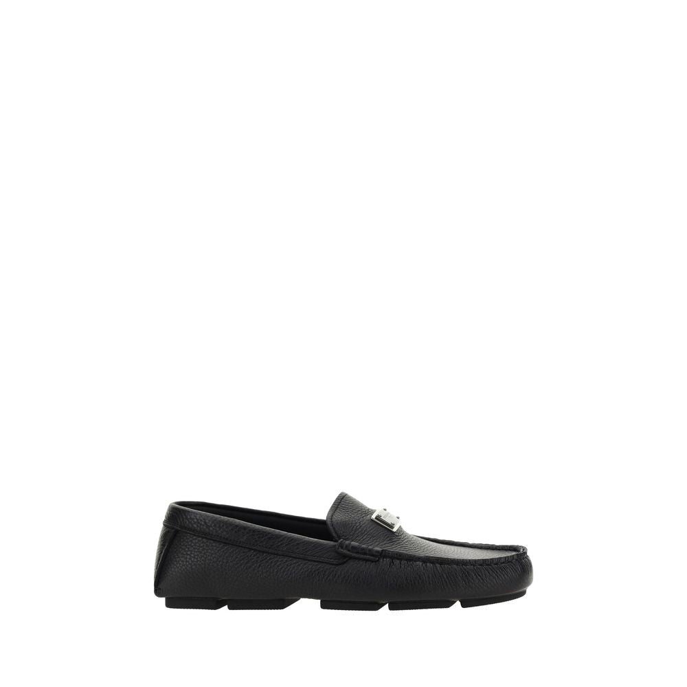 Dolce & Gabbana Black Calf Leather Bos Taurus Slip-On Loafers