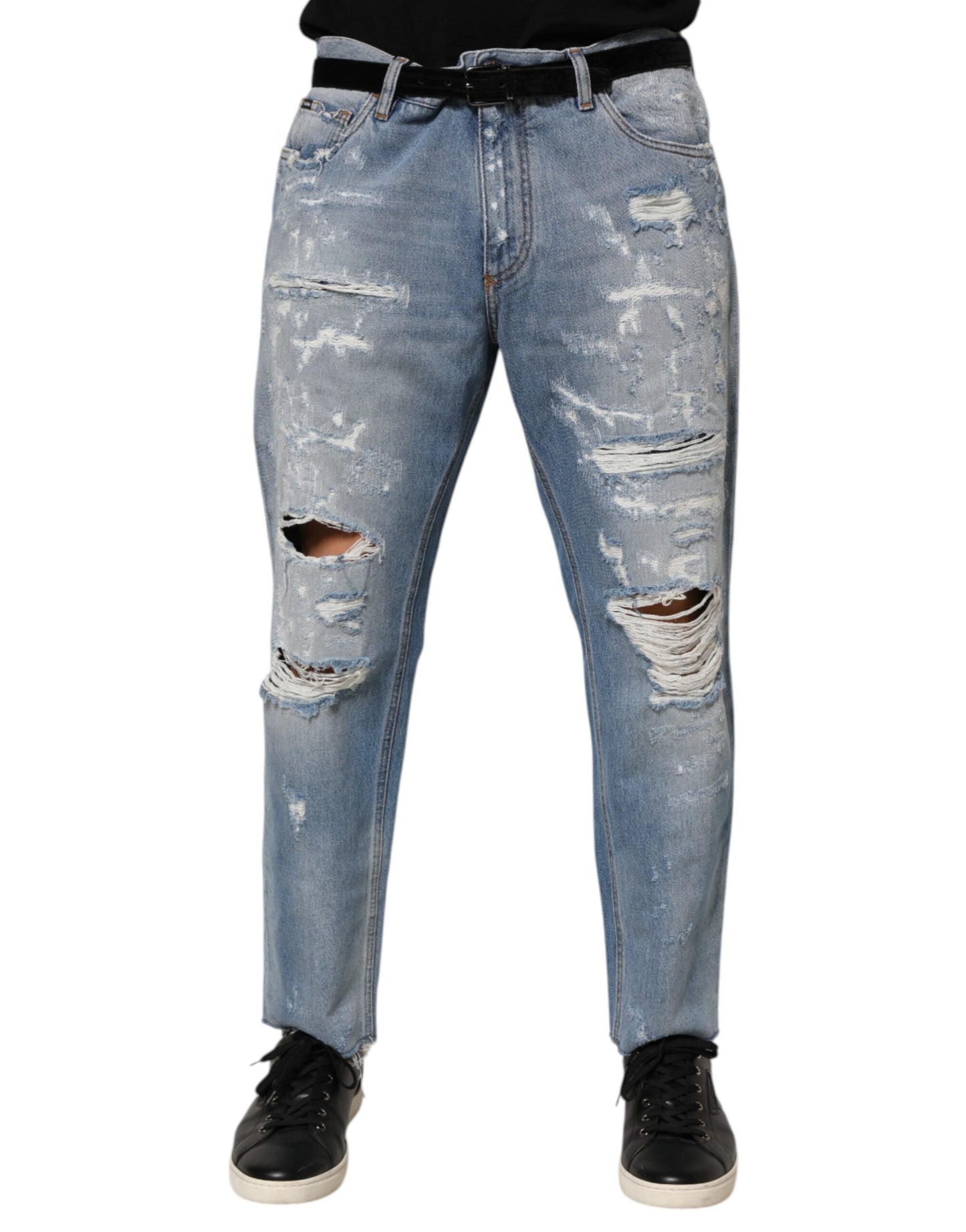 Dolce & Gabbana Blue Distressed Ripped Denim Pants Jeans