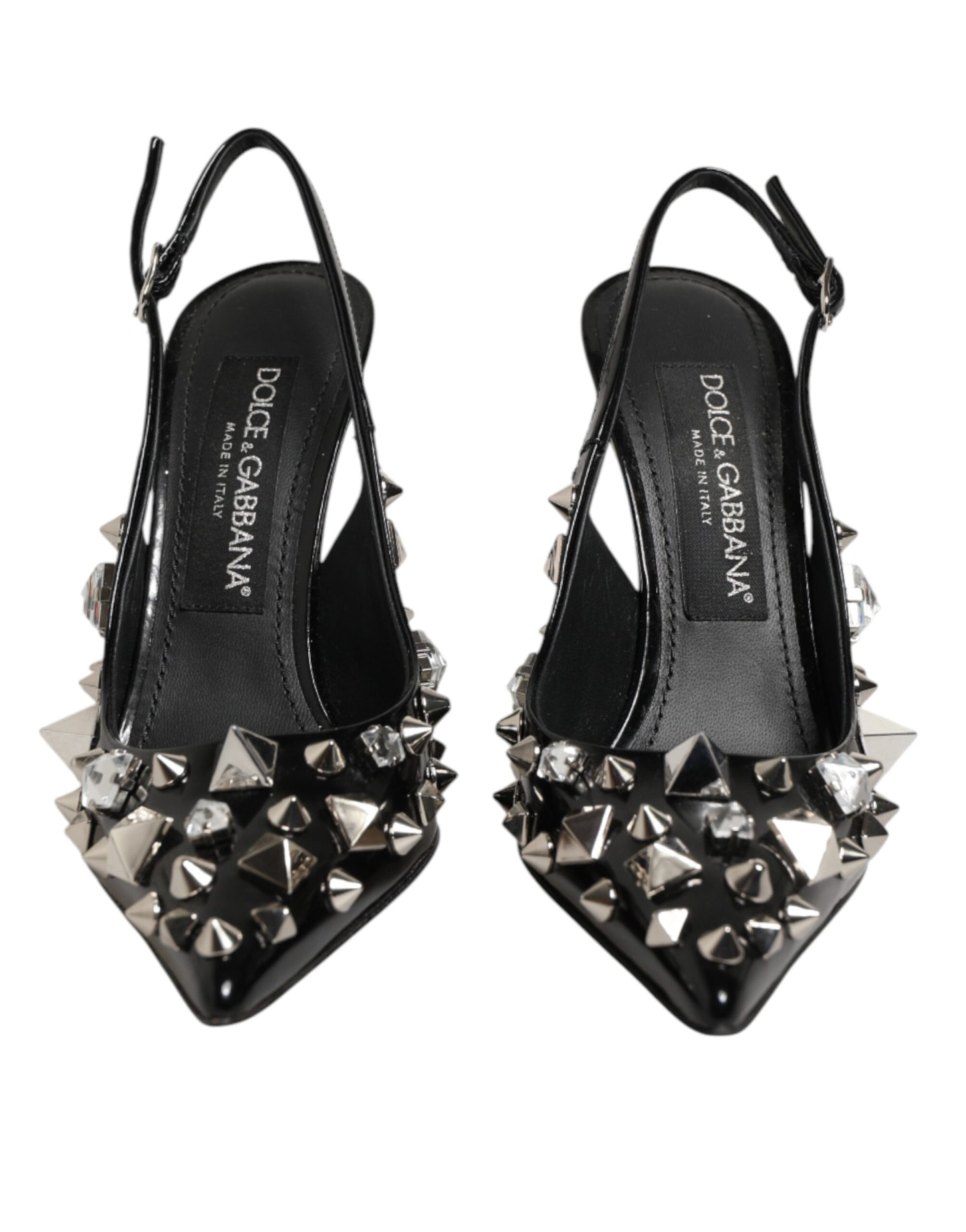 Dolce & Gabbana Black Studded Leather Heels Slingbacks Shoes