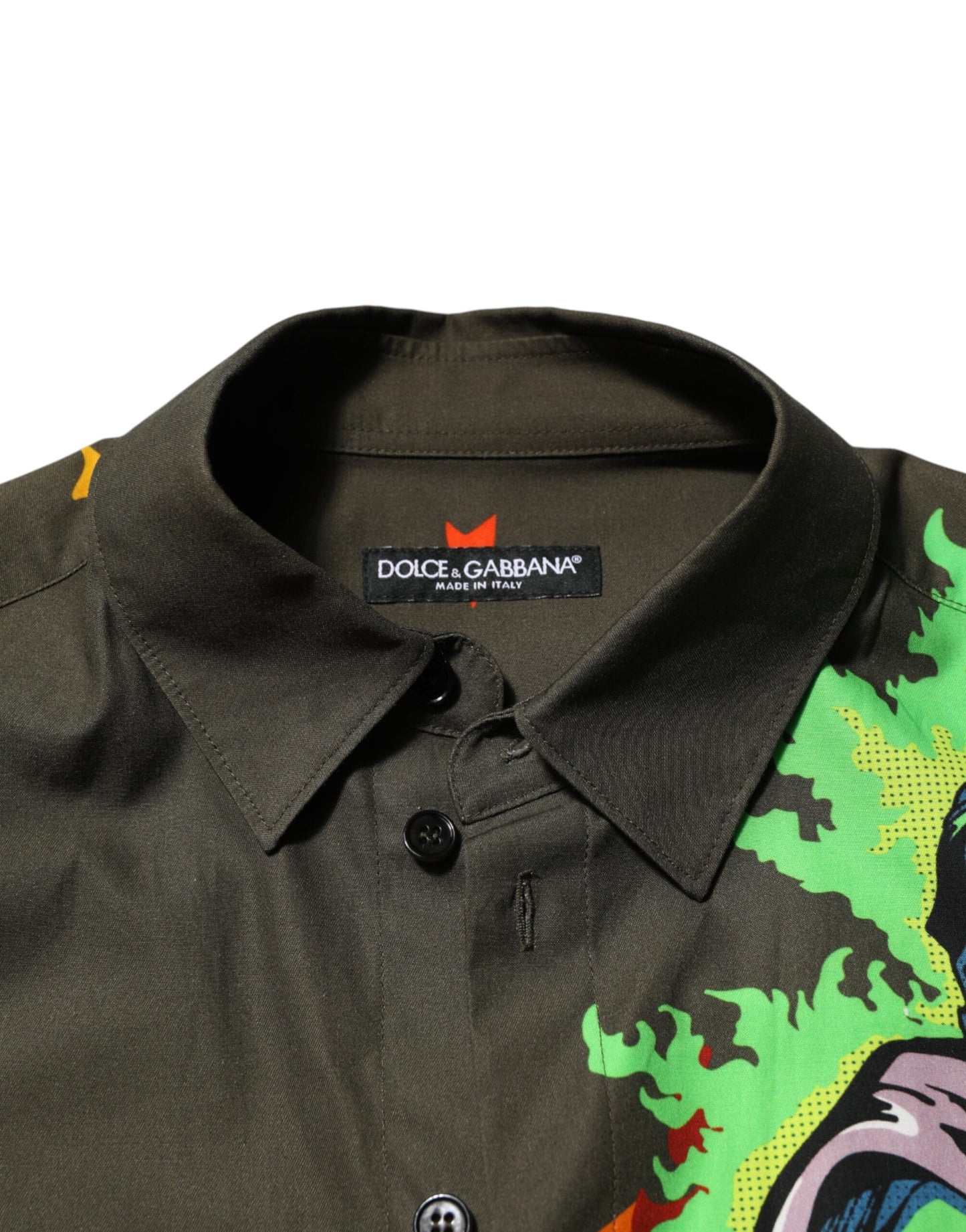 Dolce & Gabbana Green Superhero Print Button Down Shirt