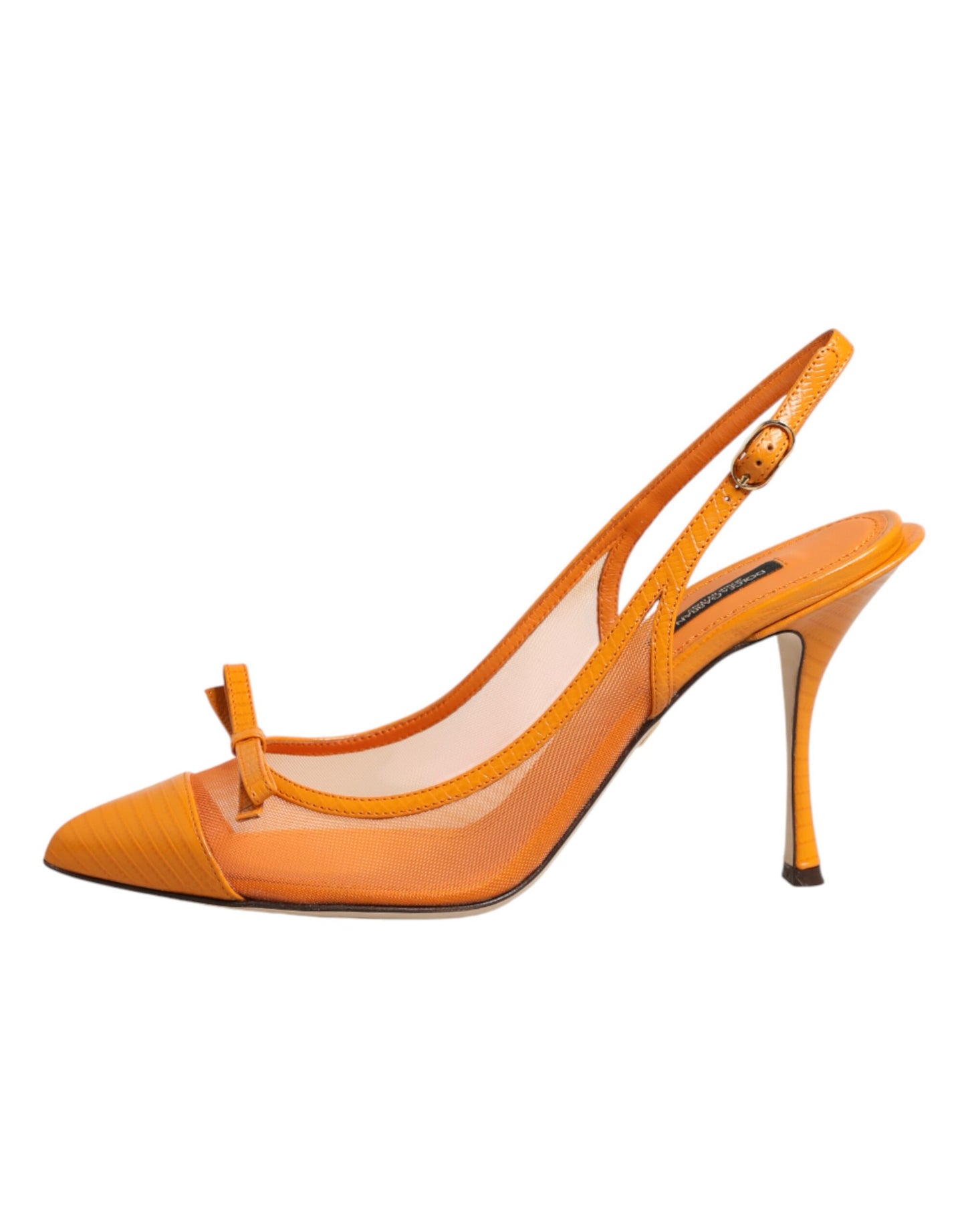 Dolce & Gabbana Orange Leather Mesh Heels Slingback  Shoes