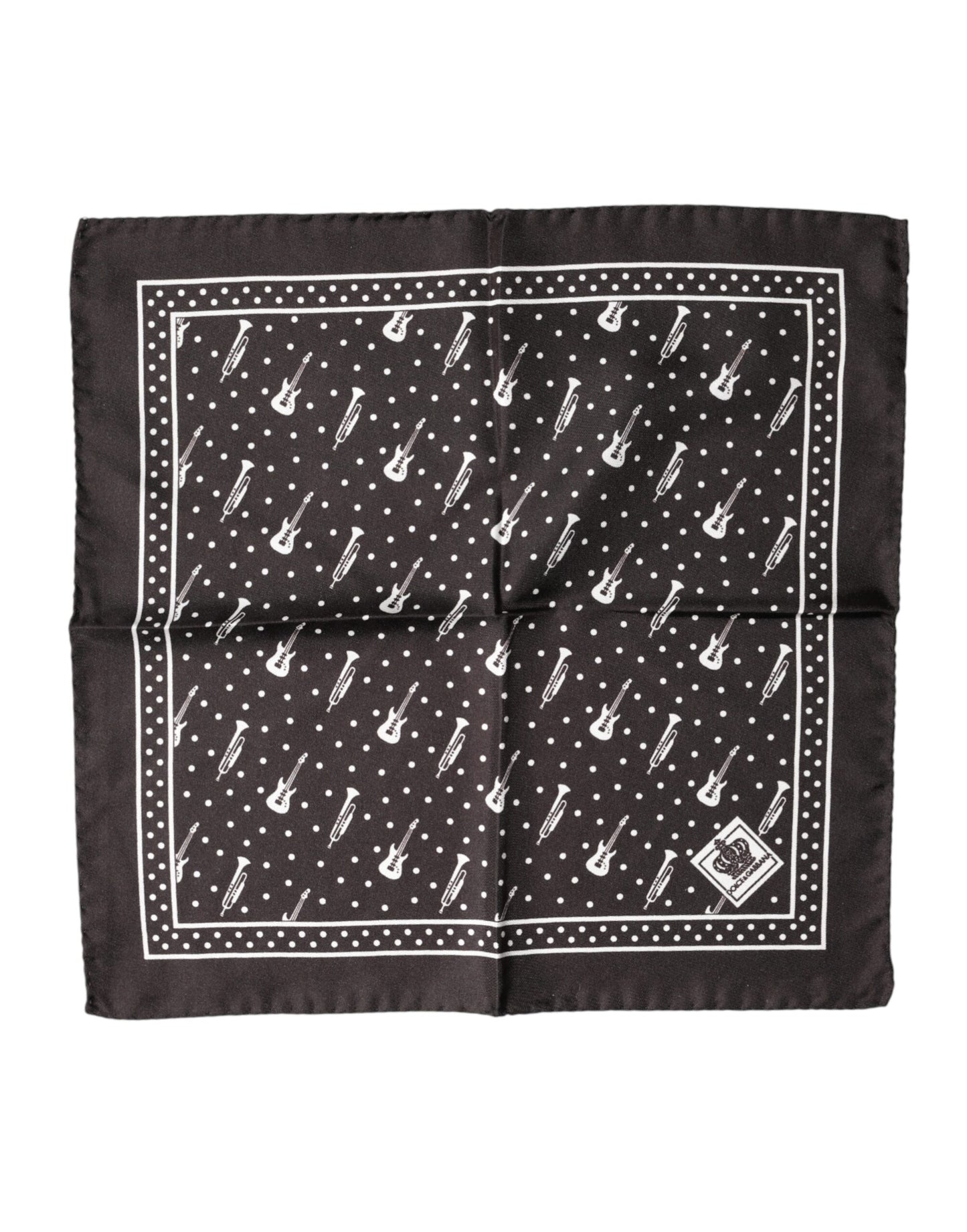 Dolce & Gabbana Black Guitar Trumpet Men Handkerchief Scarf